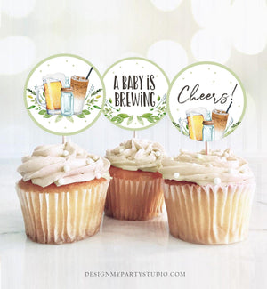 A Baby is Brewing Cupcake Toppers Favor Tags Bottle an Beers Baby Shower Cheers Party Decor Coffee Cold Brew Download Digital PRINTABLE 0190