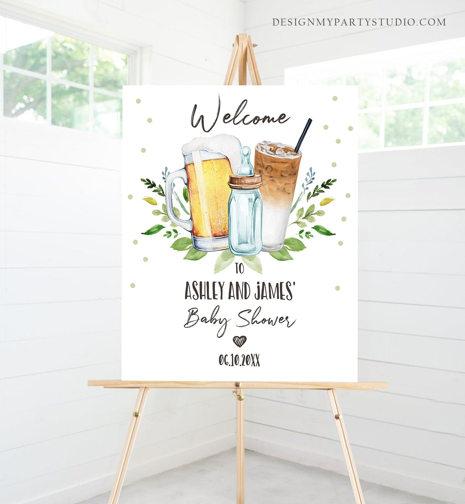 Editable A Baby is Brewing Welcome Sign Brewing Baby Shower Bottle and Beers Coed Couples Shower Coffee Gender Neutral Corjl Template 0190