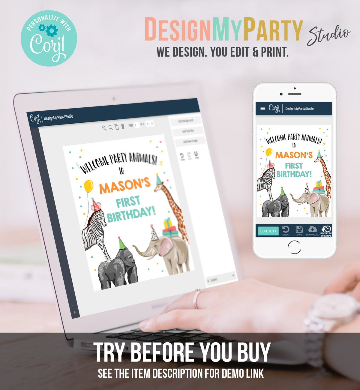 Editable Party Animals Welcome Sign Party Animal Sign Zoo Safari Welcome Jungle Sign Birthday Animals Boy Template PRINTABLE Corjl 0142