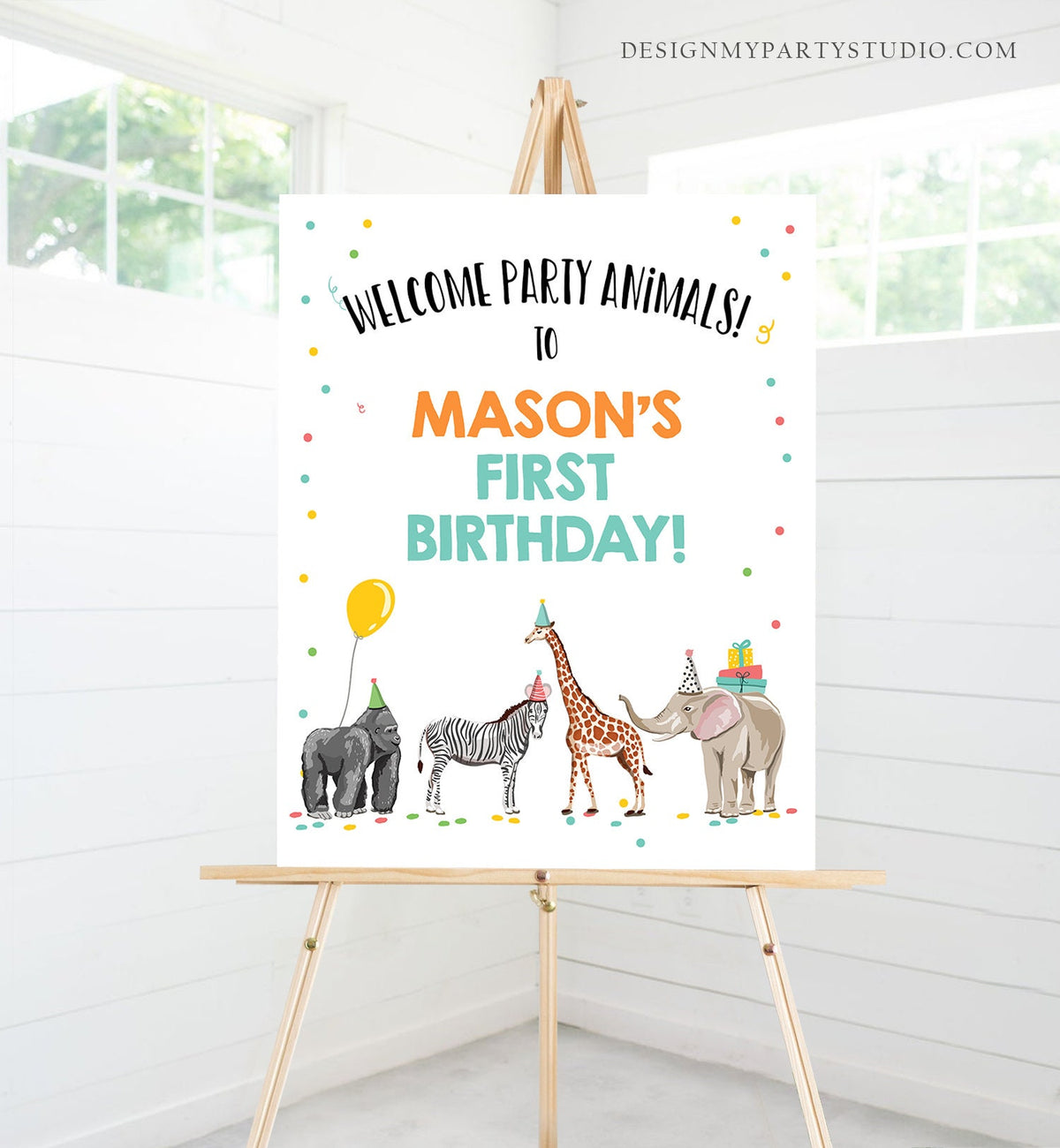 Editable Party Animals Welcome Sign Boy Birthday Party Animal Sign Zoo Safari Decor Jungle Sign Digital Download Template Printable 0142