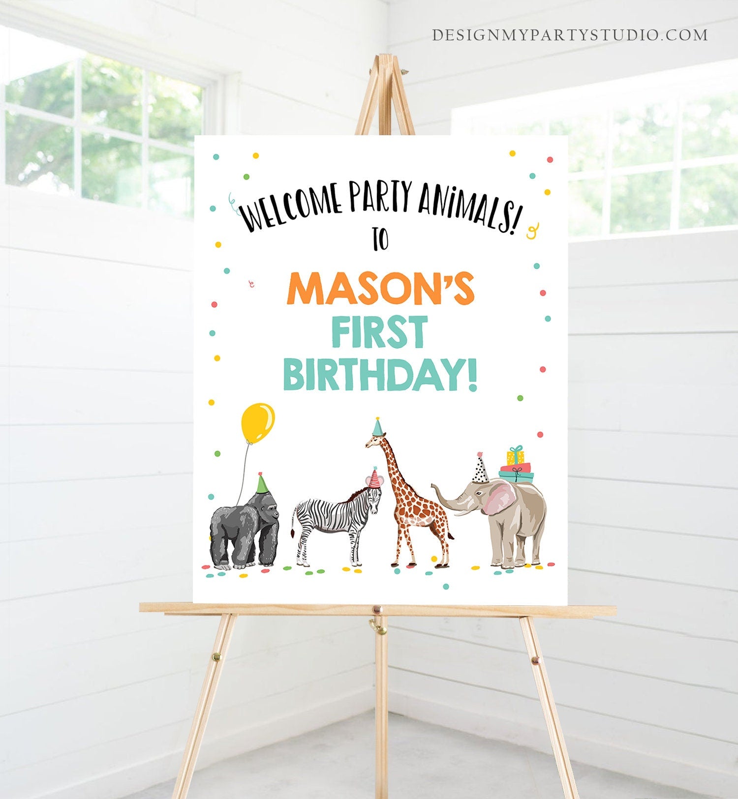 Editable Party Animals Welcome Sign Boy Birthday Party Animal Sign Zoo Safari Decor Jungle Sign Digital Download Template Printable 0142