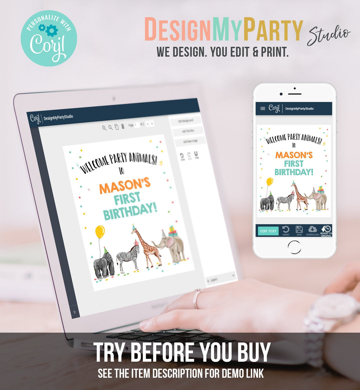 Editable Party Animals Welcome Sign Boy Birthday Party Animal Sign Zoo Safari Decor Jungle Sign Digital Download Template Printable 0142