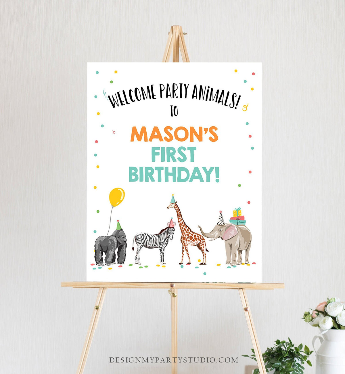 Editable Party Animals Welcome Sign Boy Birthday Party Animal Sign Zoo Safari Decor Jungle Sign Digital Download Template Printable 0142