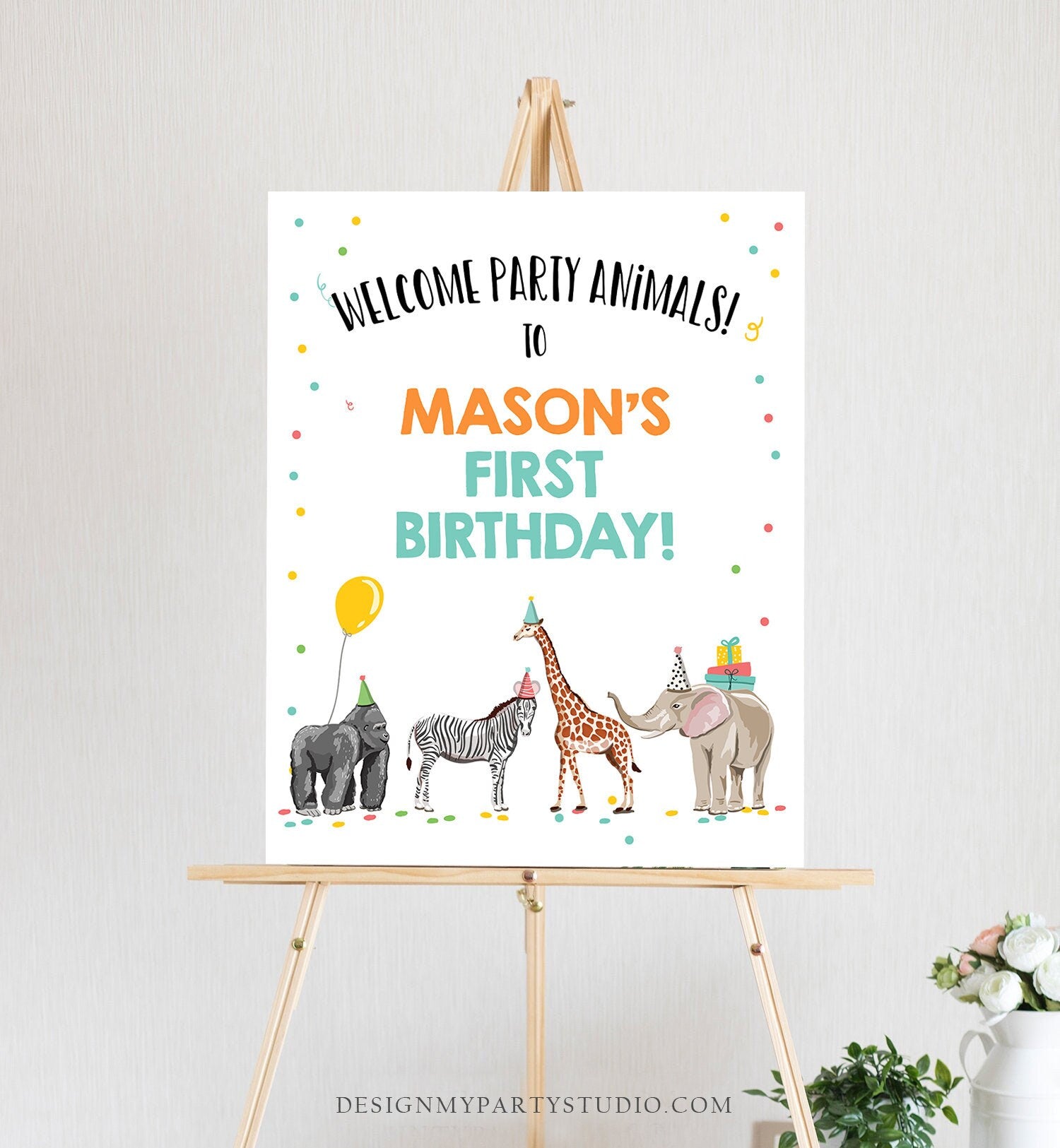 Editable Party Animals Welcome Sign Boy Birthday Party Animal Sign Zoo Safari Decor Jungle Sign Digital Download Template Printable 0142