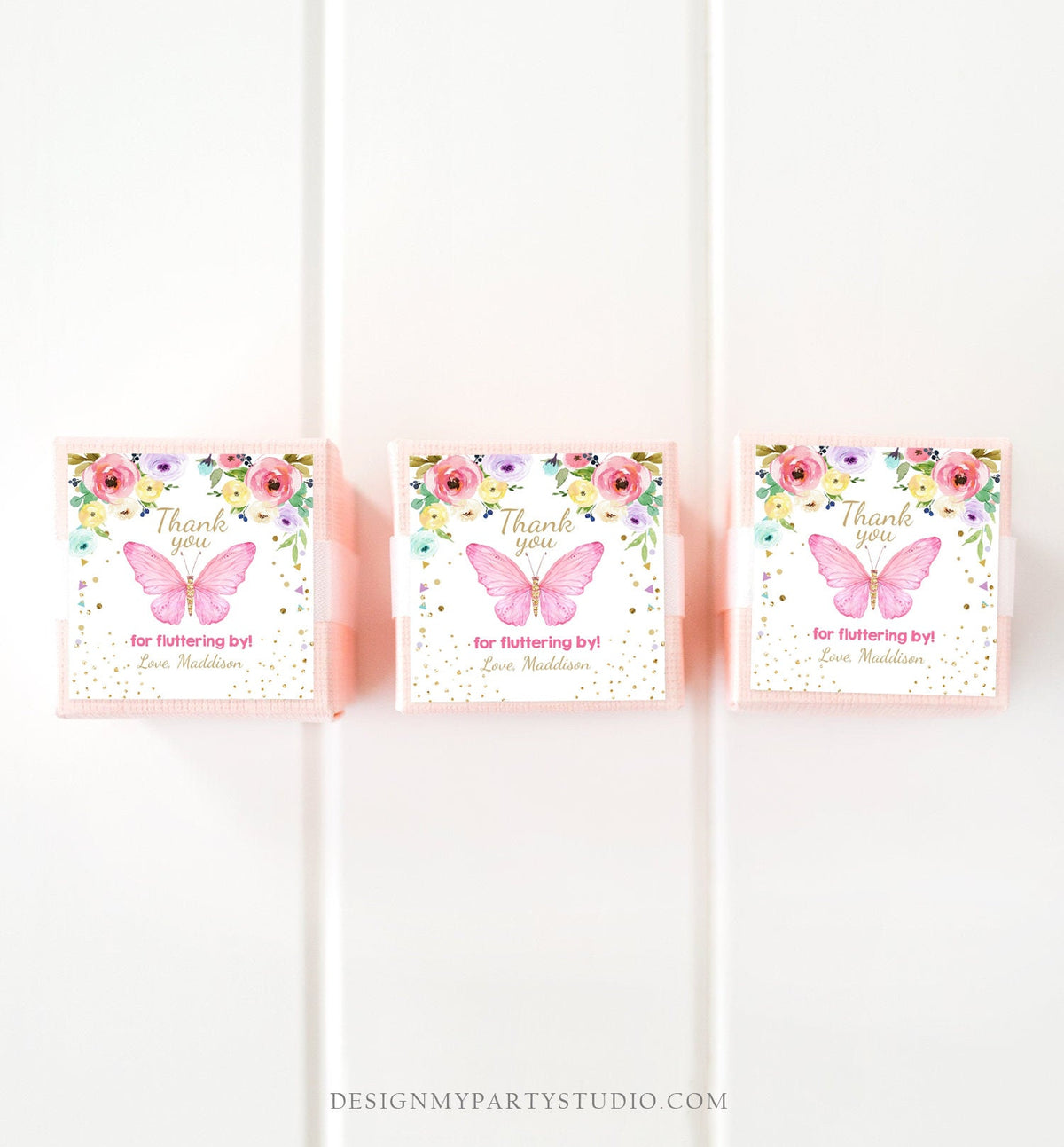Editable Butterfly Favor Tags Butterfly Birthday Thank you tags Garden Shower Pink Gold Girl Fluttering By Digital Template Printable 0162