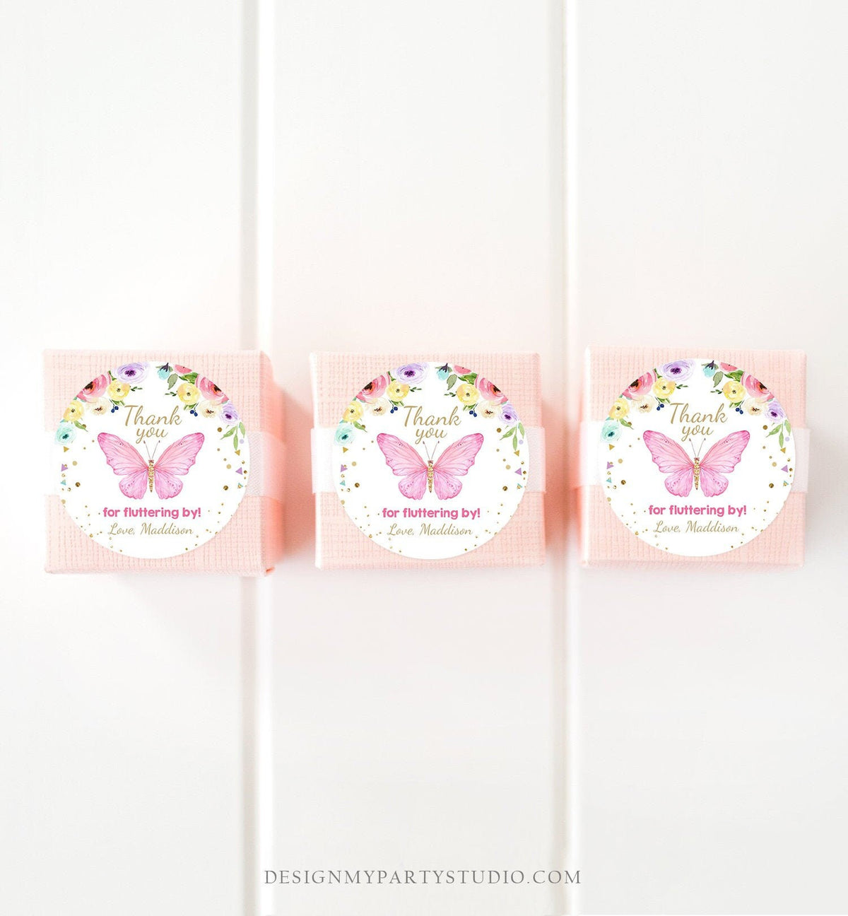 Editable Butterfly Favor Tags Butterfly Birthday Thank you tags Garden Shower Pink Gold Girl Fluttering By Digital Template Printable 0162