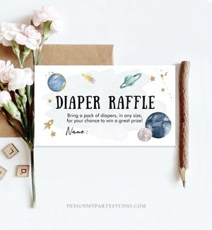 Editable Outer Space Diaper Raffle Ticket Space Baby Shower Astronaut Planets Galaxy Registry Card Diaper Game Template PRINTABLE Corjl 0357
