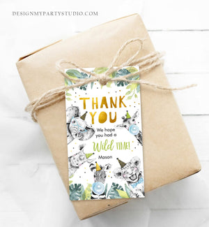 Editable Party Animals Favor Tags Boy Wild One Safari Animals Thank You Tags Gold Birthday Wild Time Gift Tag Digital Corjl Template 0322