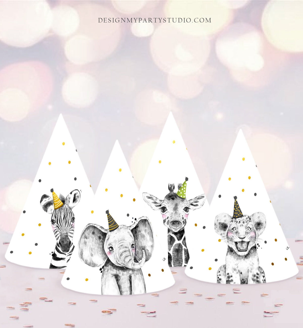 Party Hats Party Animals Birthday Party Birthday Decor Safari Birthday Wild One Gold Jungle Decor DIY Digital Download Printable 0322 0390