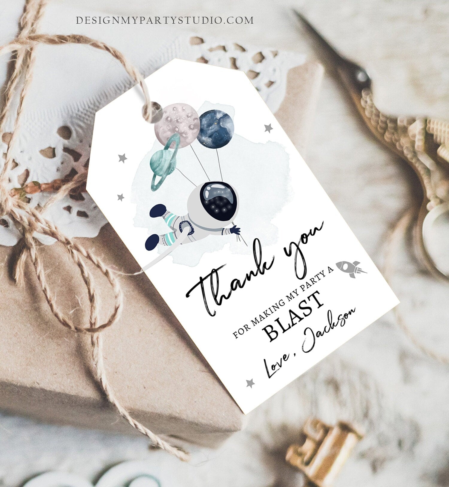 Editable Outer Space Favor Tags Space Birthday Thank you Label Galaxy Gift tags Trip Astronaut Planets Boy Template Corjl PRINTABLE 0366