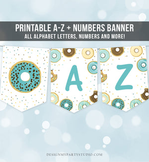 Donut Birthday Banner A-Z Alphabet Numbers Banner Boy Blue Doughnut Party Happy Birthday Decoration Digital Download Printable 0050