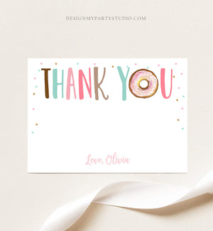 Editable Donut Thank You Card Note Pink Girl Birthday Party Doughnut Thank You Two Sweet One Donut Baby Shower Corjl Template Printable 0368