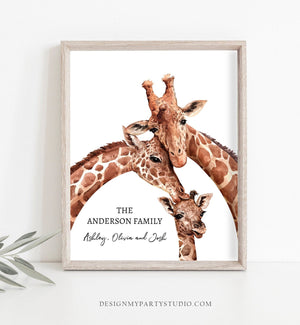 Editable Giraffe Family Nursery Print Personalized Bew Born Gift Giraffe Print Wall Decor Safari Download Digital Printable Corjl Template