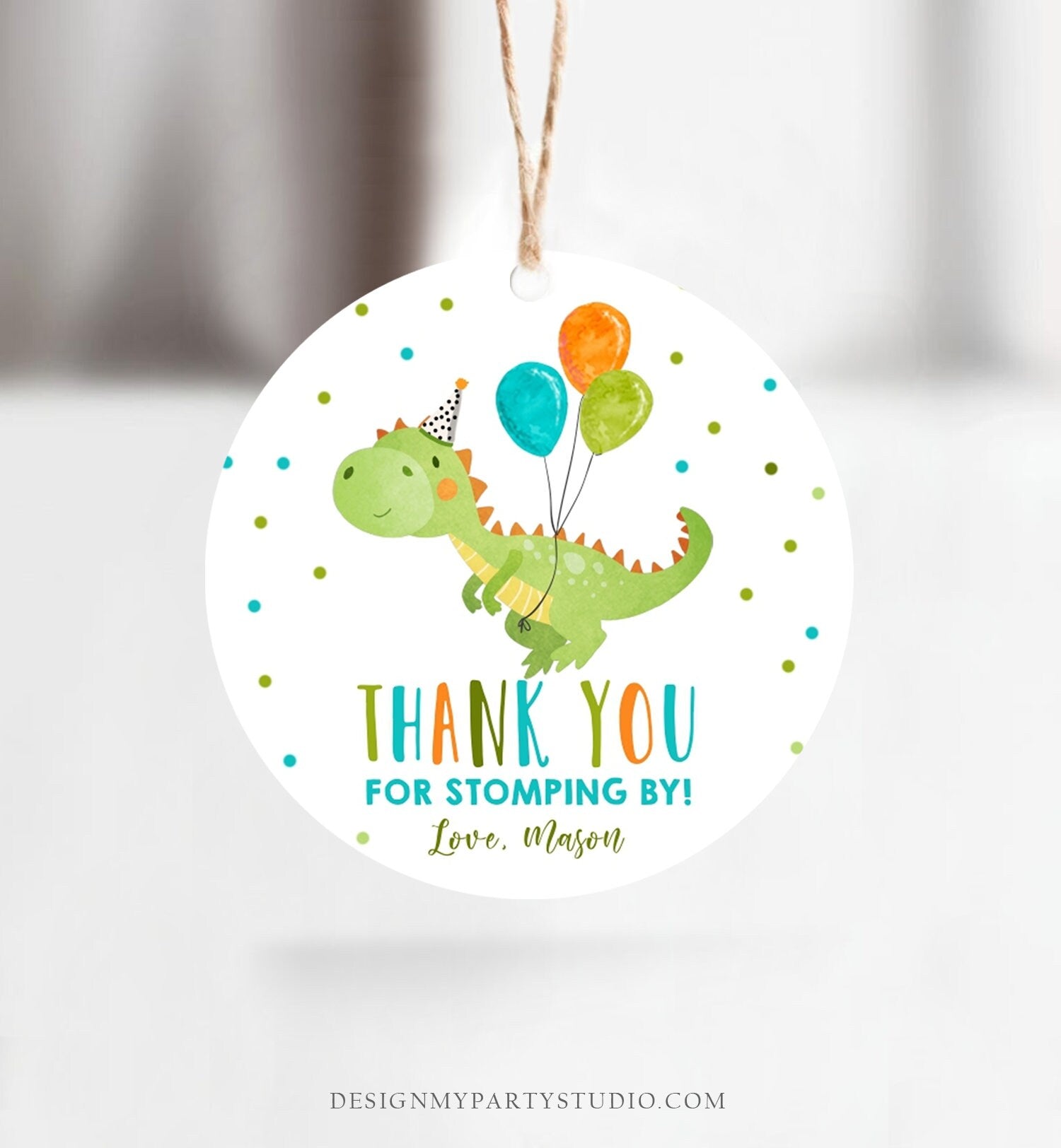 Editable Dinosaur Favor Tag Drive By Birthday Favors Party Parade Dino Boy Sticker Thank You Gift Tags T-Rex Corjl Template Printable 0340