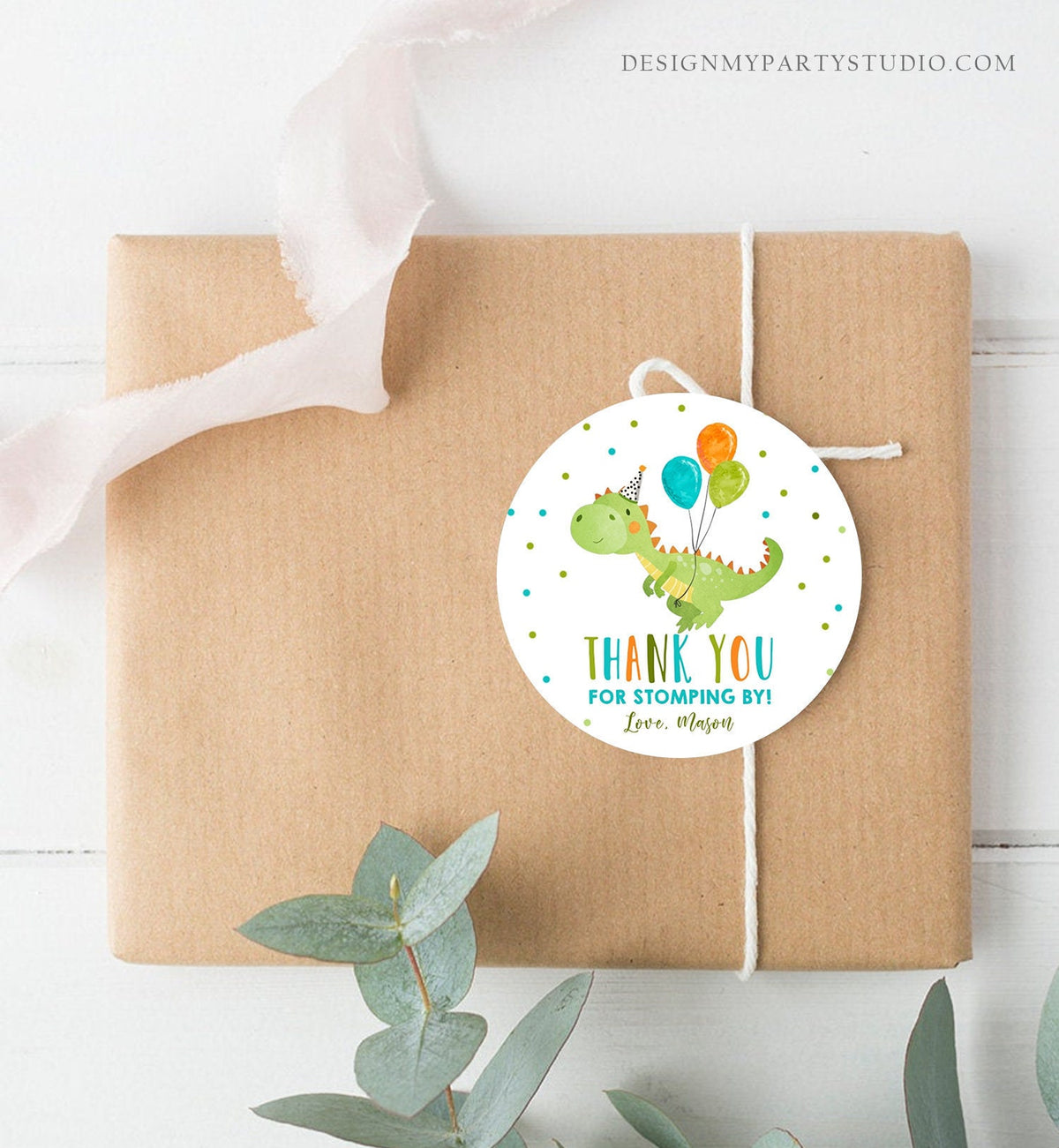 Editable Dinosaur Favor Tag Drive By Birthday Favors Party Parade Dino Boy Sticker Thank You Gift Tags T-Rex Corjl Template Printable 0340