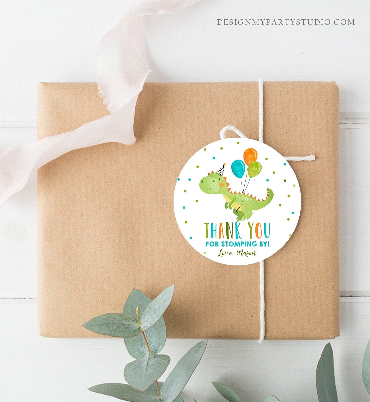 Editable Dinosaur Favor Tag Drive By Birthday Favors Party Parade Dino Boy Sticker Thank You Gift Tags T-Rex Corjl Template Printable 0340