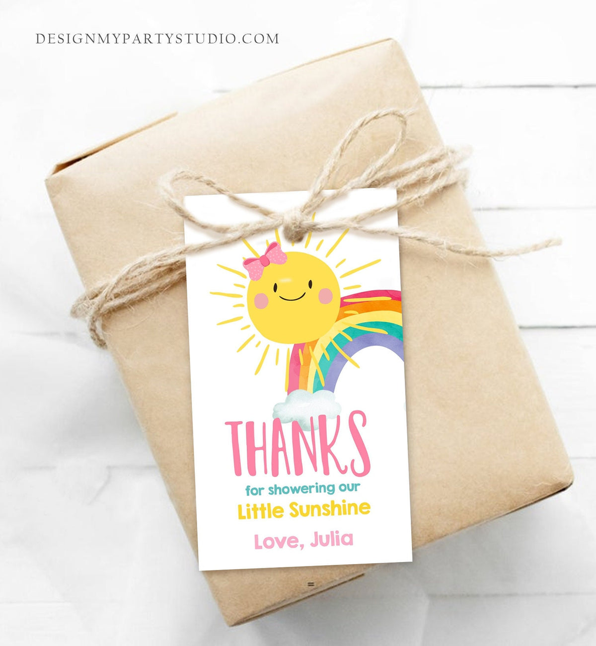 Editable Sunshine Favor Tag Little Sunshine Baby Shower Thank You Tag Rainbow Baby Shower Our Little Sunshine Corjl Template PRINTABLE 0141