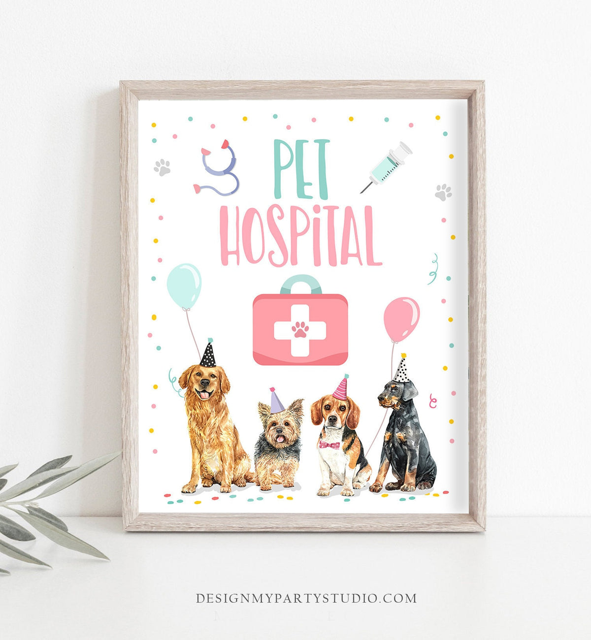 Pet Hospital Sign Puppy Birthday Sign Table Decor Dog Birthday Party Pink Girl Sign Vet Check Up Pawty Decor Sign Download Printable 0384