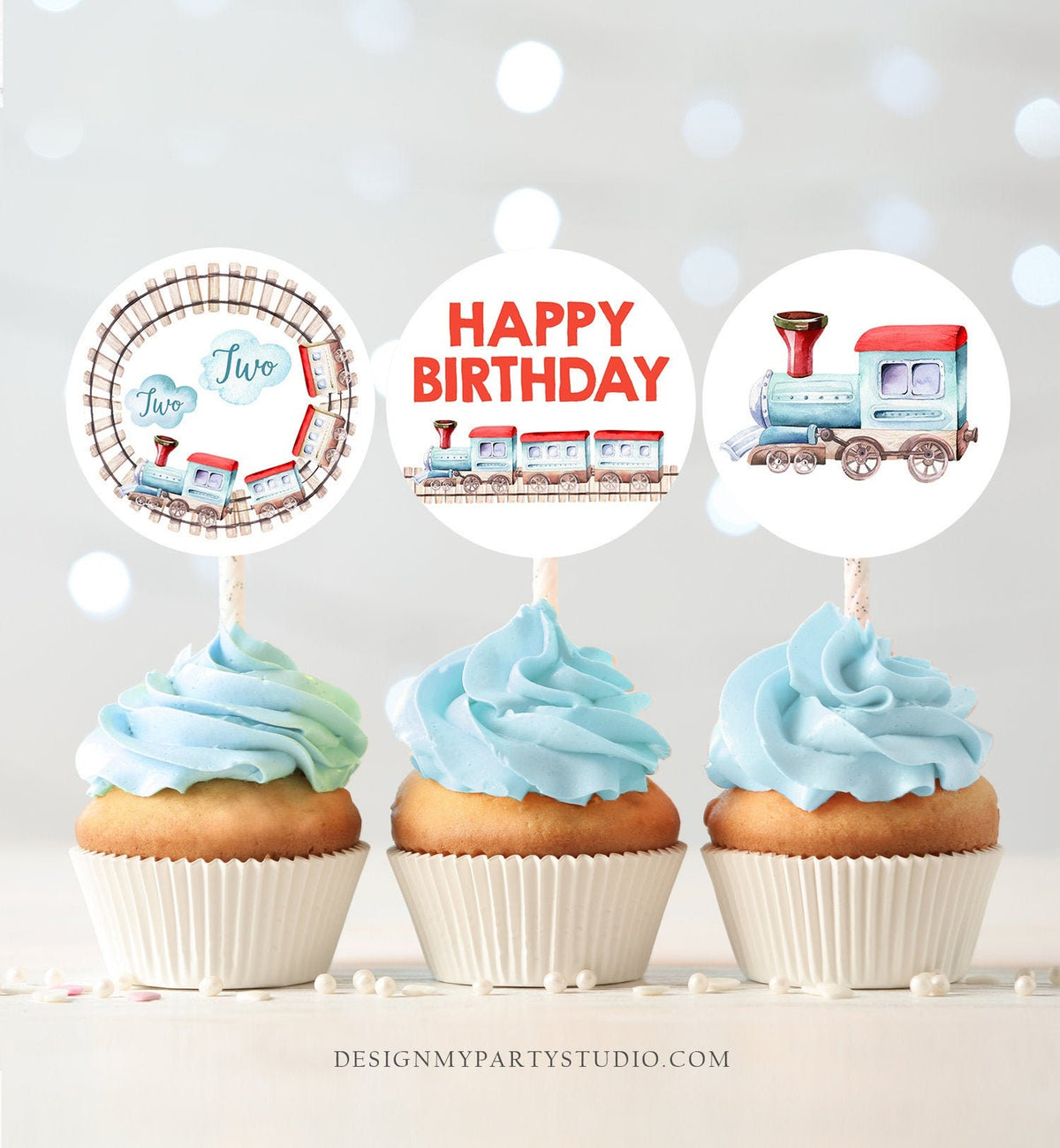Train Cupcake Toppers Train Favor Tags Train 2nd Birthday Party Decor Chugga Chugga Two Two All Aboard Boy Download Digital PRINTABLE 0149