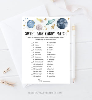 Editable Candy Match Baby Shower Game Outer Space Planets Houston We Have a Boy Rocket Gold Neutral Activity Corjl Template Printable 0357