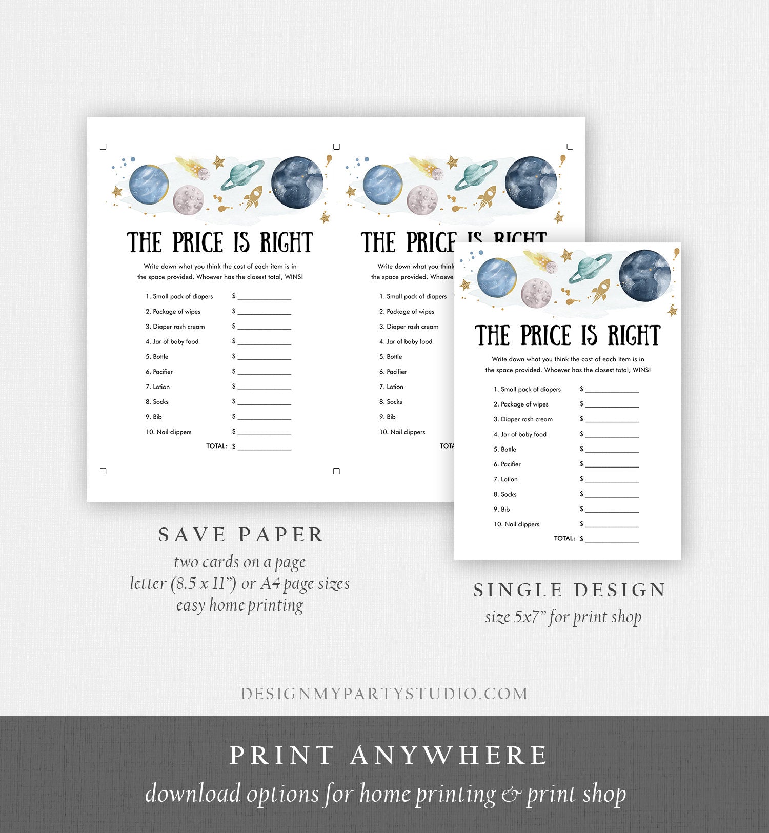 Editable The Price is Right Baby Shower Game Outer Space Planets Houston We Have a Boy Rocket Activity Digital Template Printable 0357