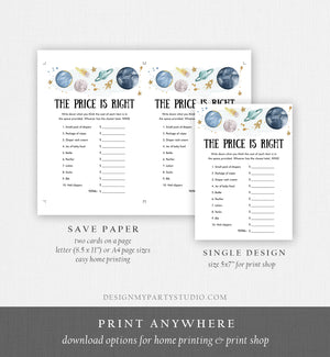 Editable The Price is Right Baby Shower Game Outer Space Planets Houston We Have a Boy Rocket Neutral Activity Corjl Template Printable 0357