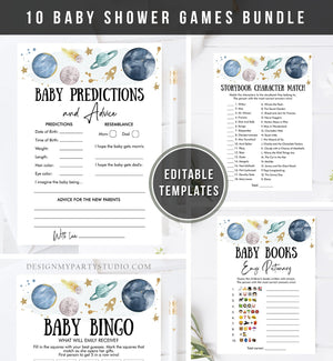 Editable Space Planets Baby Shower Games Bundle Outer Space Houston We Have a Boy Rocket Couples Activity Printable Corjl Template 0357