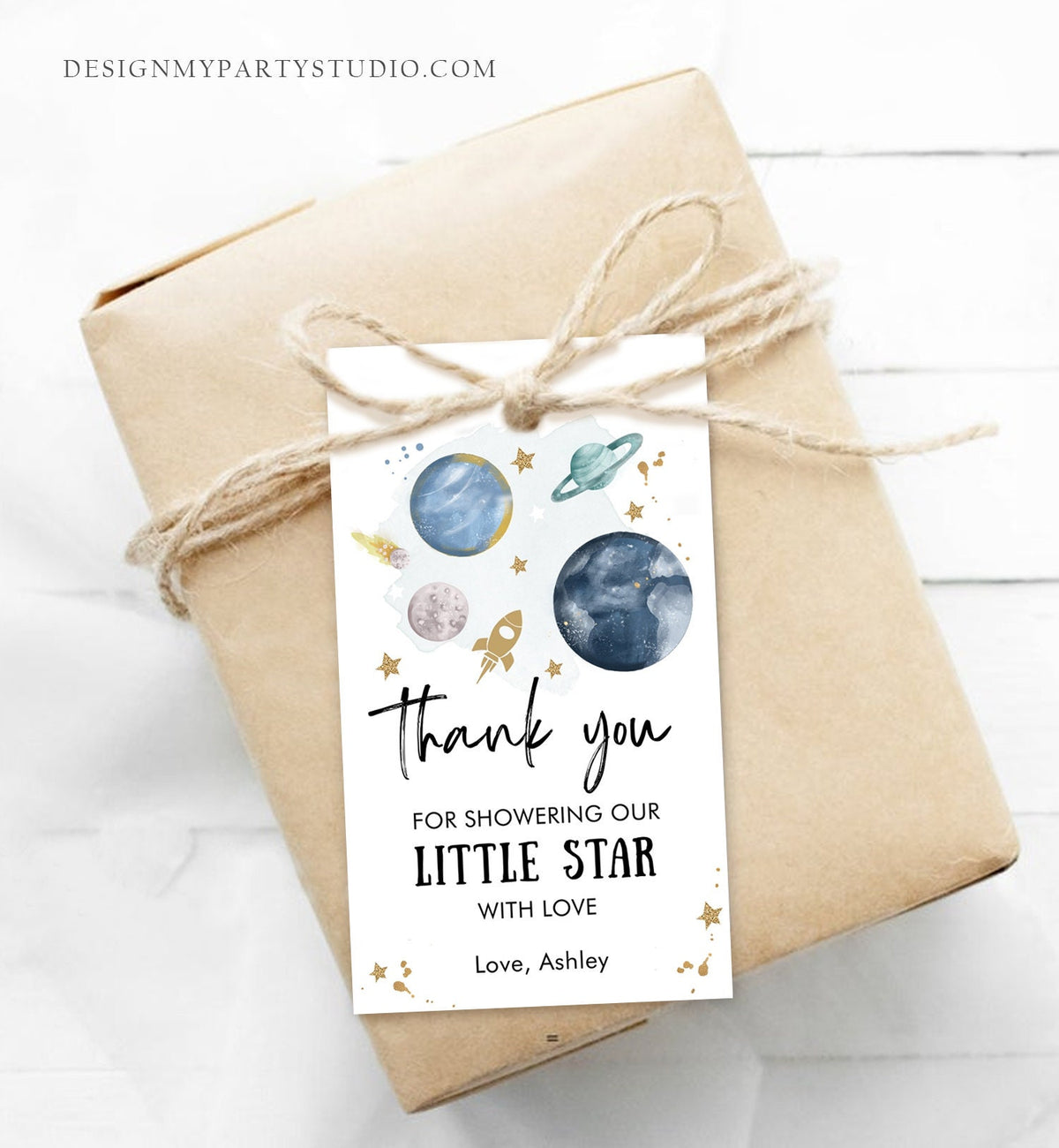 Editable Outer Space Favor Tags Space Baby Shower Thank You Boy Little Star Gift Around Sun Planets Download Corjl Template PRINTABLE 0357