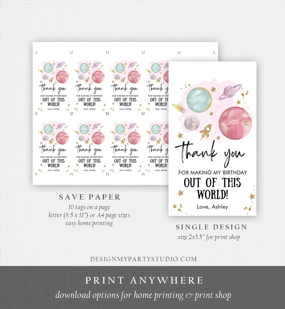 Editable Outer Space Favor Tag Space Birthday Thank you Label Galaxy Gift Tag Trip Out Of This World Planets Digital Template Printable 0357