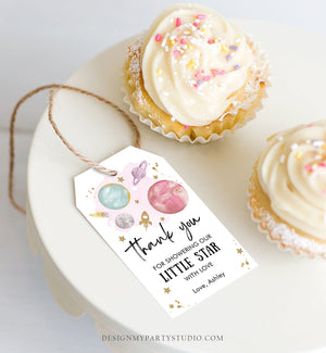 Editable Outer Space Favor Tags Space Baby Shower Thank You Girl Little Star Gift Around Sun Planets Download Corjl Template PRINTABLE 0357