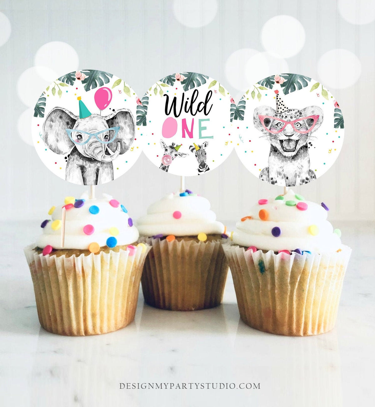 Party Animals Cupcake Toppers Favor Tags Birthday Party Decoration Safari Animals Zoo 1st Birthday Wild One download Digital Printable 0322