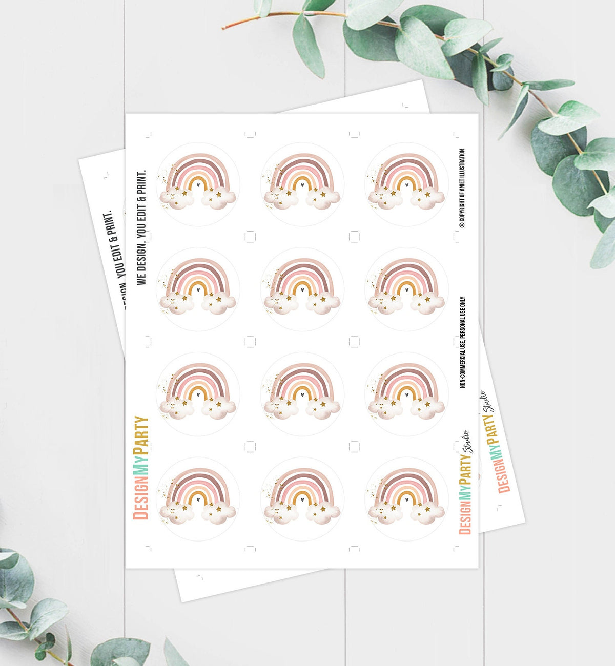Rainbow Cupcake Toppers Favor Tag Boho Rainbow Birthday Rainbow Party Decor Shower Bohemian Rainbow Digital Download Printable 0387