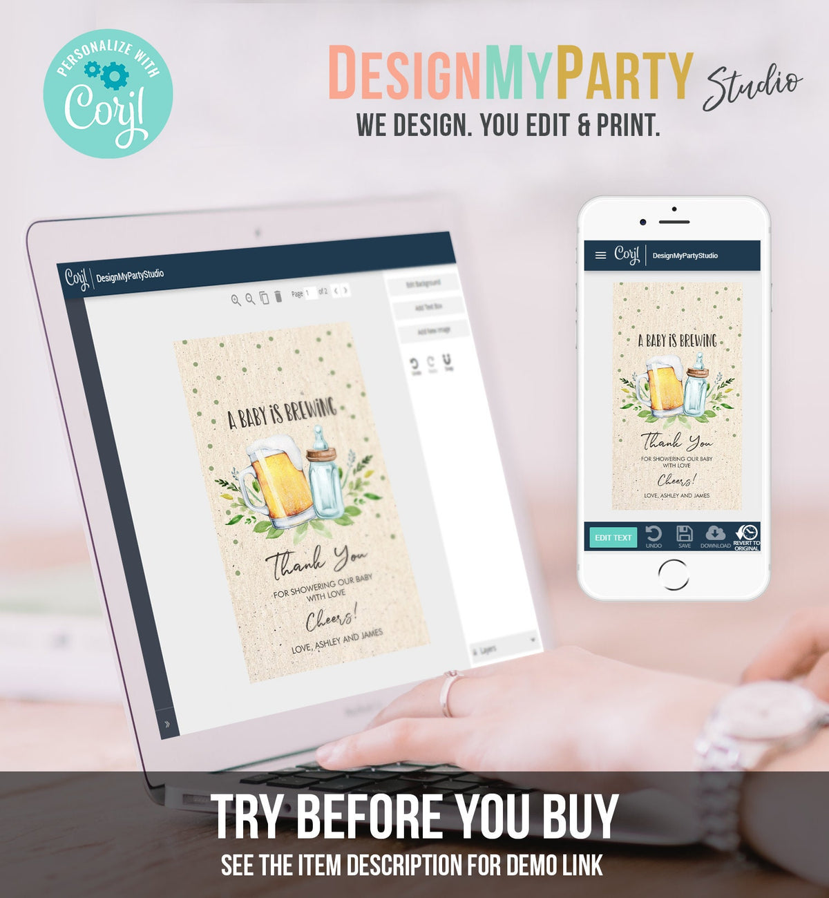 Editable A Baby is Brewing Baby Shower Favor Tags Beer Baby Shower Thank you Tags Brewing Label Neutral Tags Gift Tags Template Corjl 0190