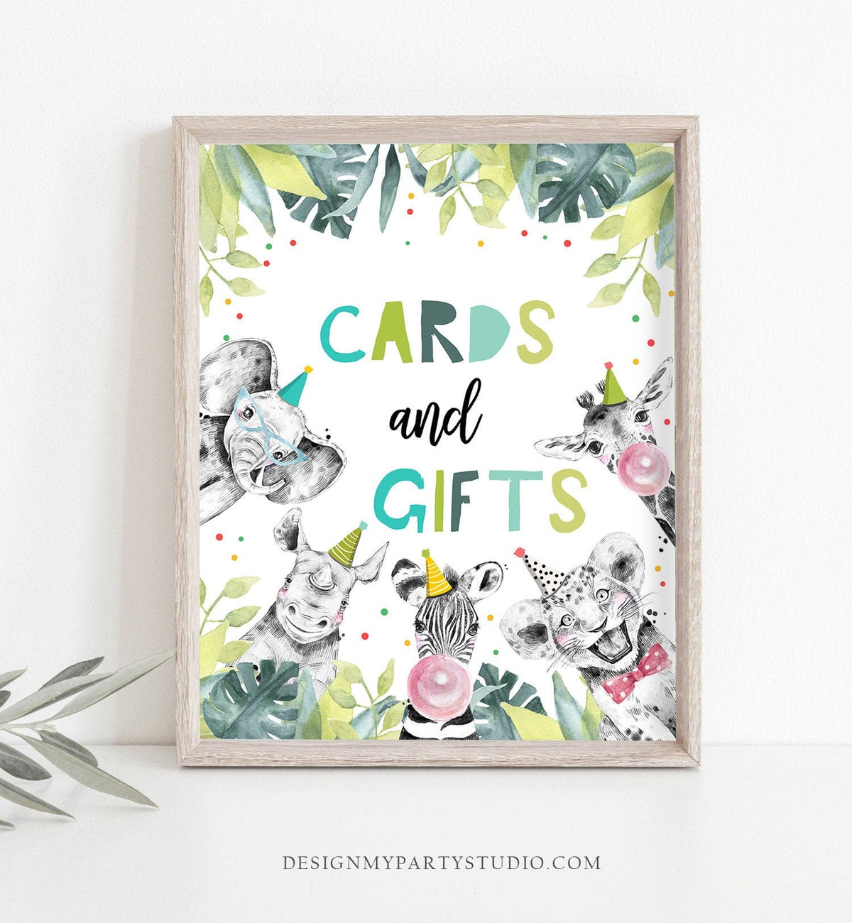 Cards and Gifts Birthday Sign Party Animals Wild Safari Animals Thank You Table Gift Sign Zoo Boy Blue Green Decor Download Printable 0322