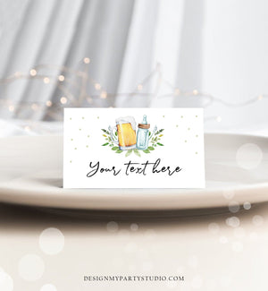 Editable Baby is Brewing Food Labels Tent Place Card Escort Card Gender Neutral Greenery Brewing Baby Shower Printable Corjl Template 0190