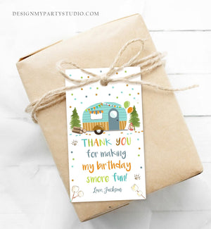 Editable S'more Fun favor Tags Thank you Happy Camper Birthday Party Favor Tags Smore Fun Camping Boy Adventure Template PRINTABLE 0342