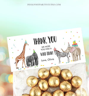 Editable Party Animals Treat Bag Toppers Safari Animals Birthday Thank You Wild One Favor Bag Zoo Wild Time Corjl Template Printable 0142