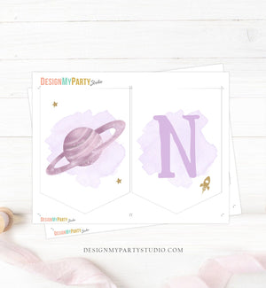 Outer Space Planets High Chair Banner Galaxy Girl 1st First Birthday Purple High Chair Banner ONE Space Party Decor PRINTABLE Digital 0357