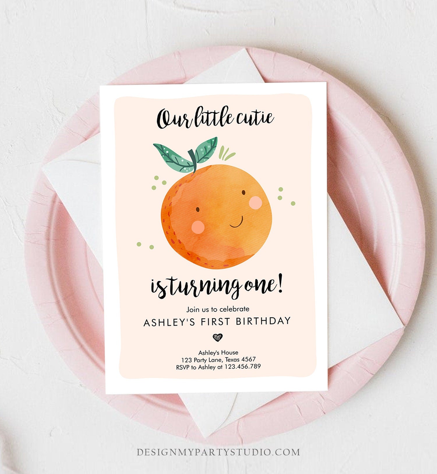 Editable Little Cutie Birthday Invitation Clementine Oranges Party Boy Girl Orange Invitation Citrus Download Printable Corjl Template 0330