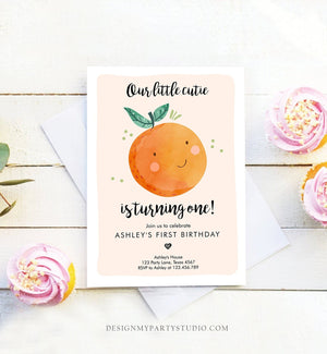 Editable Little Cutie Birthday Invitation Clementine Oranges Party Boy Girl Orange Invitation Citrus Download Printable Corjl Template 0330