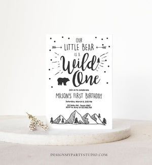 Editable Wild One Adventure First Birthday Invitation Little Bear Wild Things Boy Mountains Outdoor Download Printable Corjl Template 0083