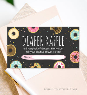 Editable Donut Diaper Raffle Ticket Baby Shower Pink Girl Sweet Doughnut Diaper Game Sprinkled With Love Corjl Template Printable 0050