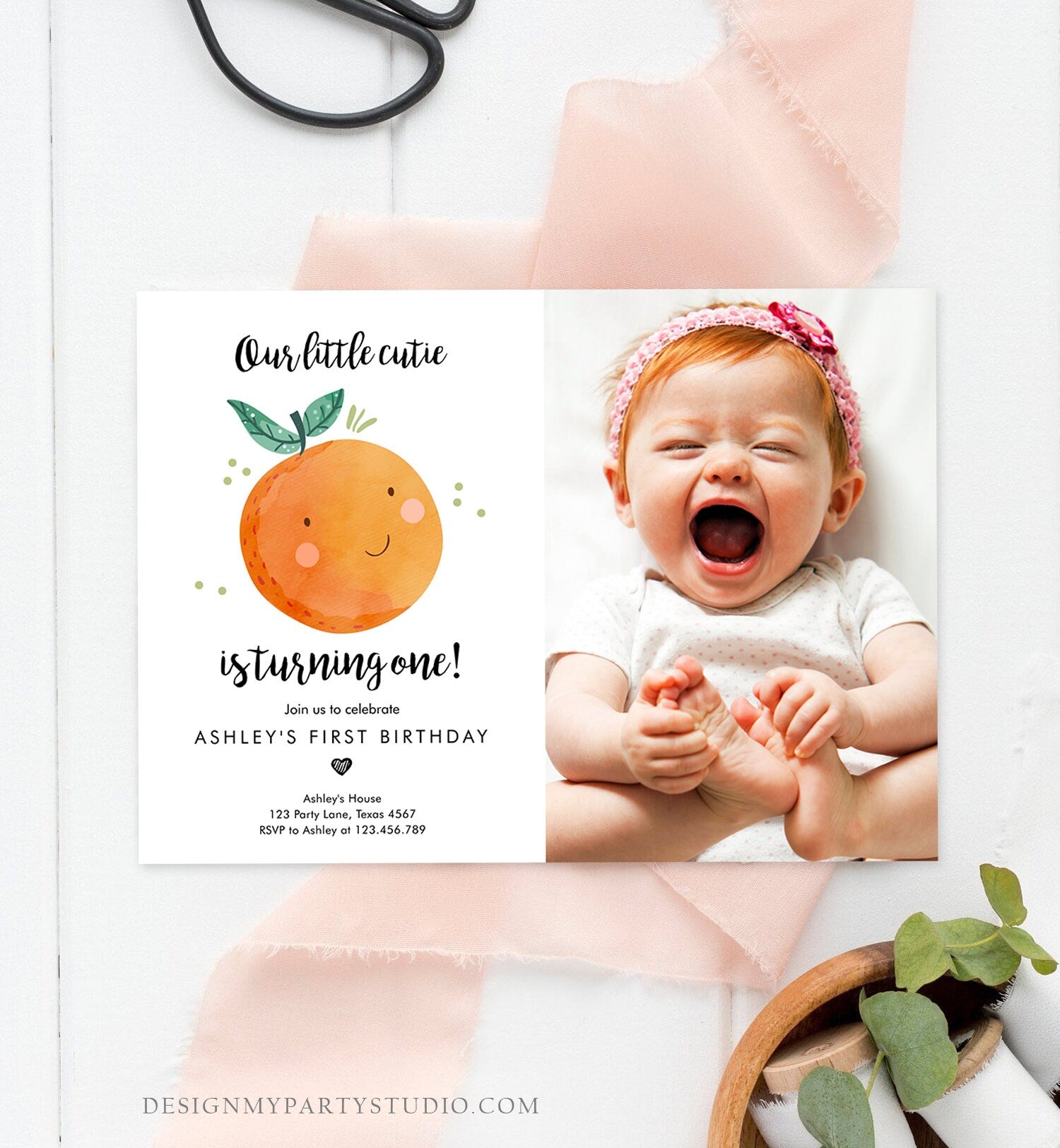 Editable Little Cutie Birthday Invitation Clementine Oranges Party Boy Girl Orange Citrus Digital Download Evite Template Printable 0330