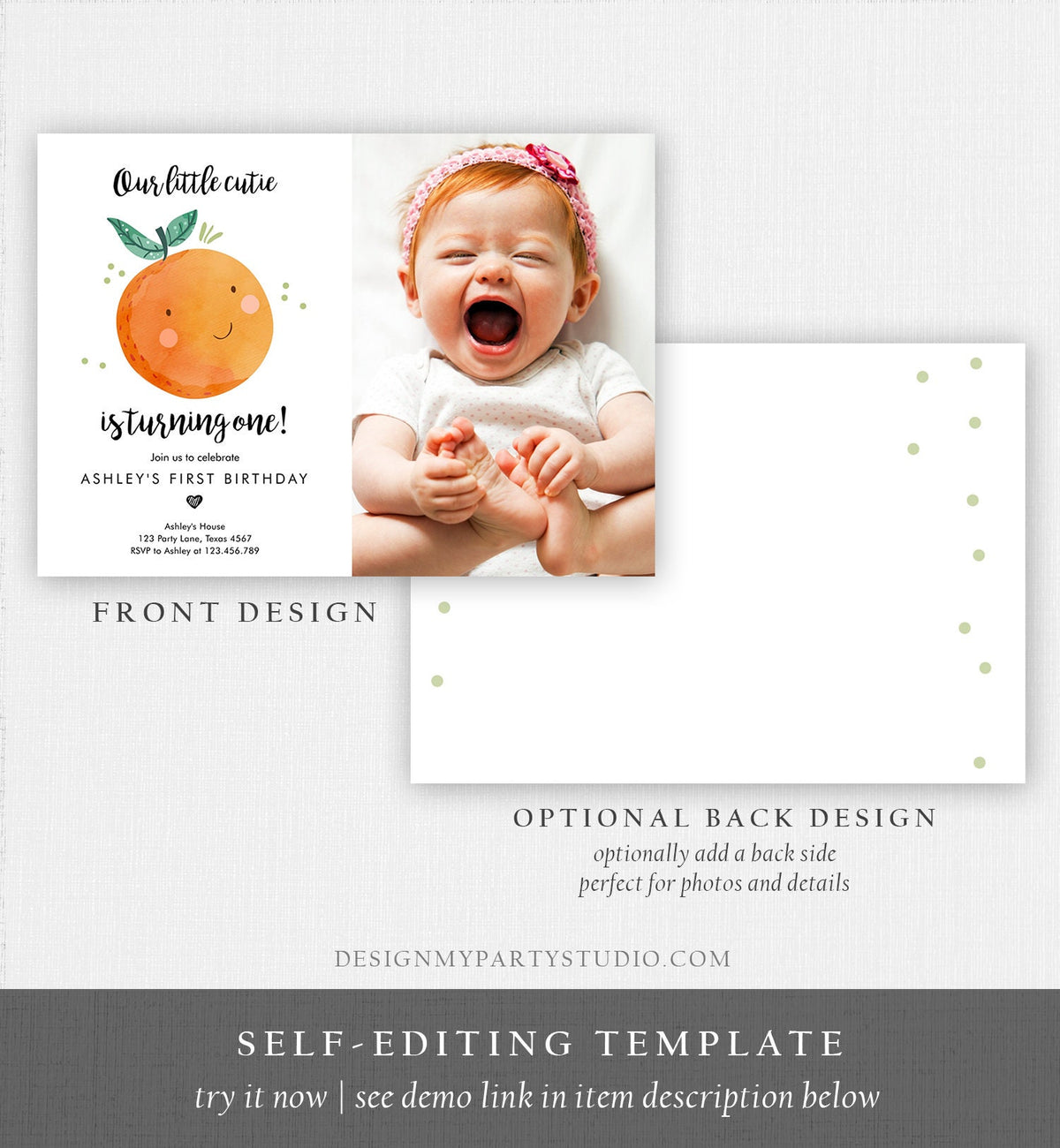 Editable Little Cutie Birthday Invitation Clementine Oranges Party Boy Girl Orange Citrus Digital Download Evite Template Printable 0330