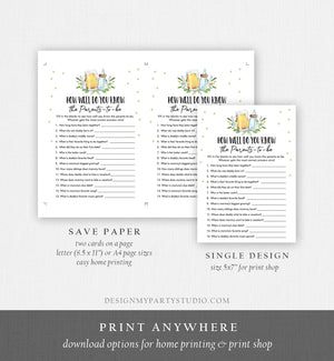 Editable How Well Do You Know the Parents Baby Shower Game Greenery Baby is Brewing Activity Beer Bottle Corjl Template Printable 0190