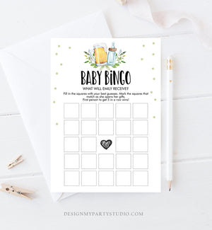 Editable Baby Bingo Baby Shower Game Greenery Baby is Brewing Shower Activity Neutral Beer Bottle Party Corjl Template Printable 0190
