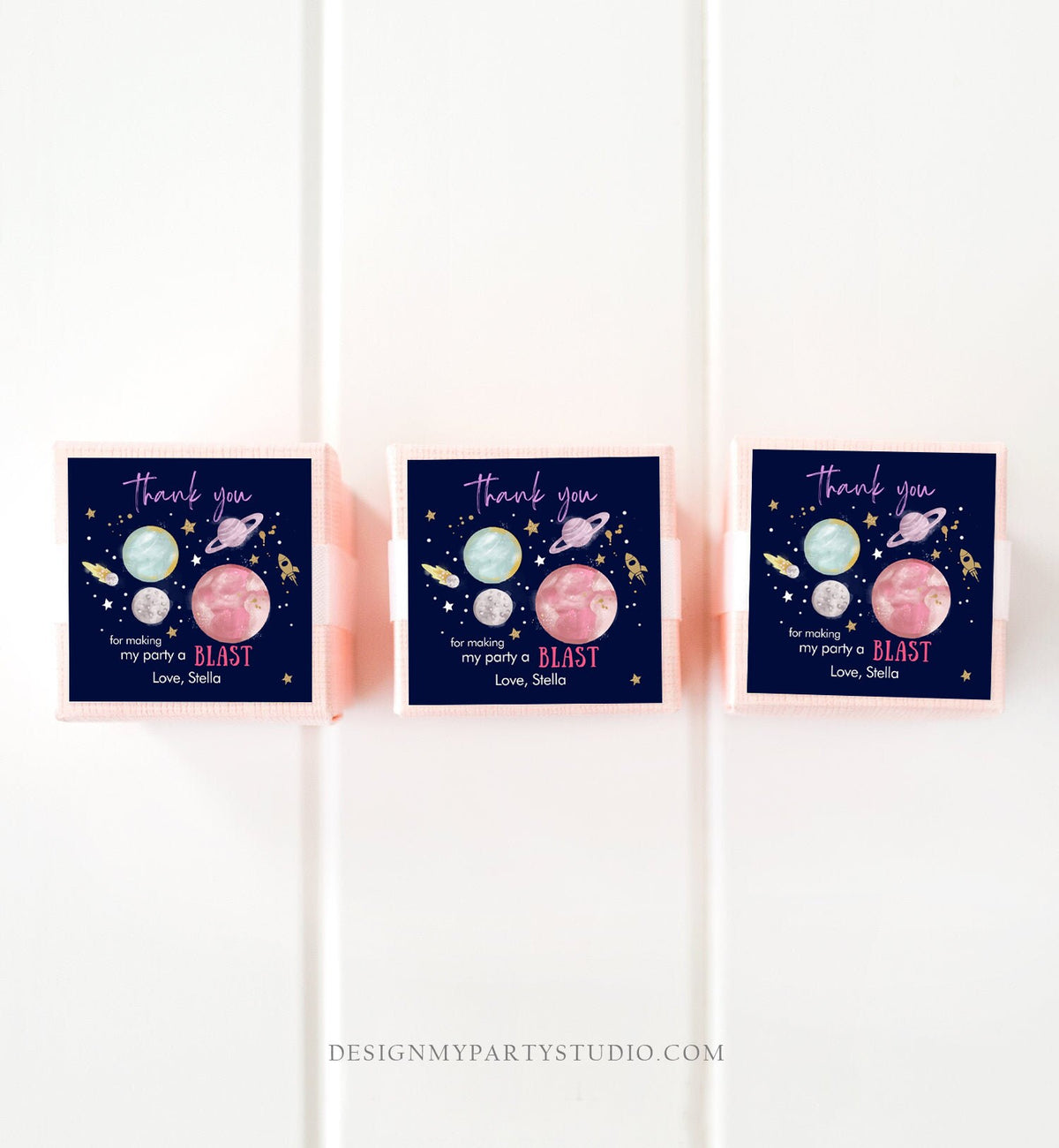 Editable Outer Space Favor Tag Birthday Thank You Sticker Galaxy Gift Trip Around the Sun Planets Digital Download Template Printable 0357