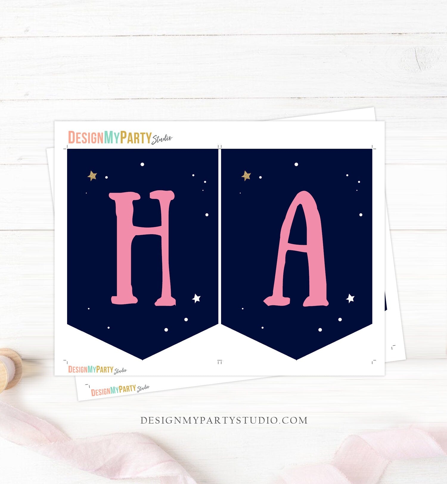 Happy Birthday Banner Outer Space Planets Banner Girl Galaxy First Birthday Decorations Rocket Instant download PRINTABLE DIGITAL DIY 0357