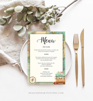 Editable Travel Adventure Menu Card Wedding Bridal Shower Birthday Party Traveling to Mrs Party Download Corjl Template Printable 0044