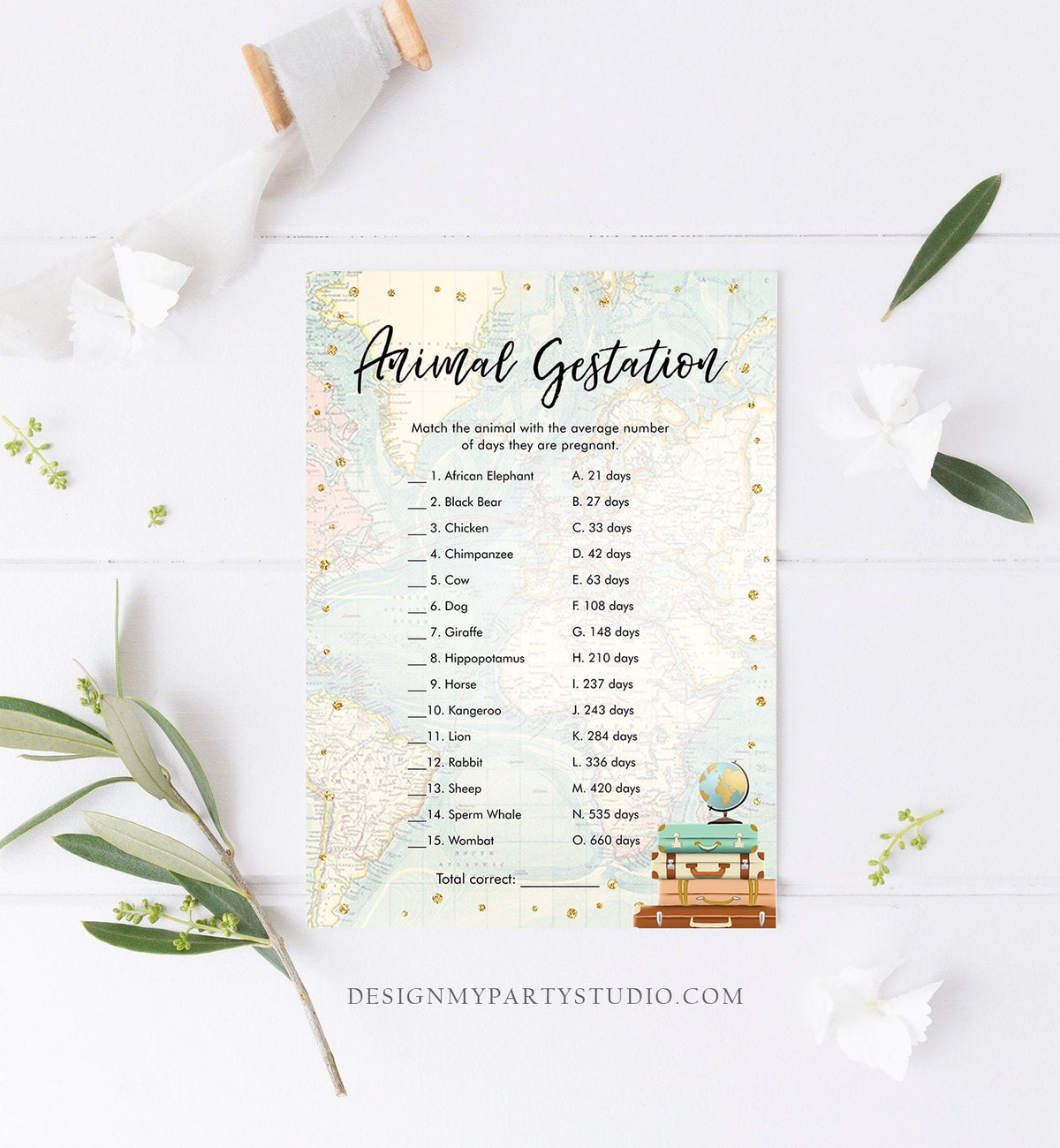 Editable Animal Gestation Baby Shower Game Card Travel Adventure Journey Animal Pregnancy Activity Digital Download Template Printable 0263